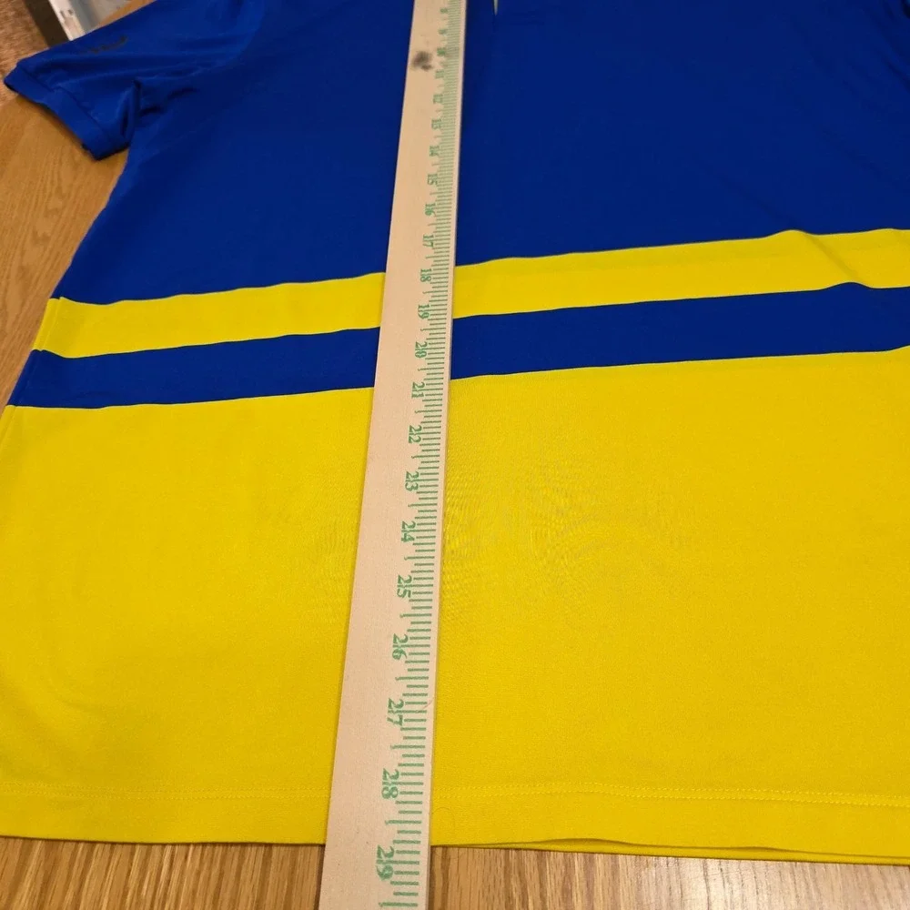 Ralph Lauren RLX Polo Shirt Mens Large Blue Yellow Performance Stretch Golf